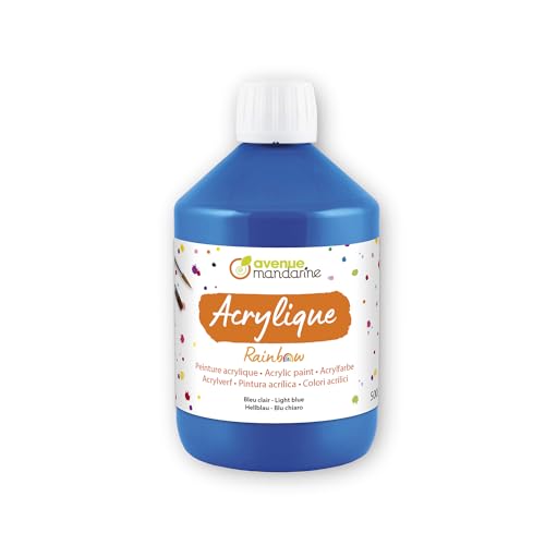 AVENUE MANDARINE RB0250500215C - Flasche Rainbow Schul-Acrylfarbe auf Wasserbasis für Kinder, 500 ML, ideal für Kita & DIY-Aktivitäten, Matt Hellblau, 1 Stück von Avenue Mandarine