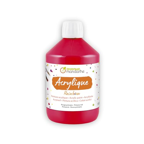 AVENUE MANDARINE RB0250500460C - Flasche Rainbow Schul-Acrylfarbe auf Wasserbasis für Kinder, 500 ML, ideal für Kita & DIY-Aktivitäten, Matt Primärrot, 1 Stück von Avenue Mandarine