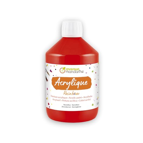 AVENUE MANDARINE RB0250500490C - Flasche Rainbow Schul-Acrylfarbe auf Wasserbasis für Kinder, 500 ML, ideal für Kita & DIY-Aktivitäten, Matt Zinnoberrot, 1 Stück von Avenue Mandarine