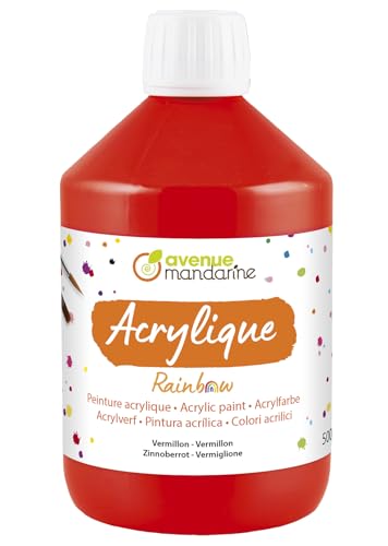 AVENUE MANDARINE RB0250500490C - Flasche Rainbow Schul-Acrylfarbe auf Wasserbasis für Kinder, 500 ML, ideal für Kita & DIY-Aktivitäten, Matt Zinnoberrot, 1 Stück von Avenue Mandarine