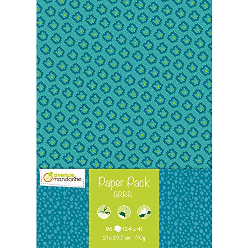 Avenue Mandarine CC038C - Paper Pack, 96 Bogen aus Papier 170g (24 Designs x4), DIN A5, 14,8 x 21 cm, ideal für Bastelprojekte, 1 Pack, Grr von Avenue Mandarine