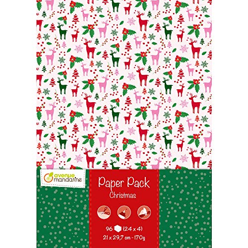 Avenue Mandarine CC039C Paper Pack, 96 Bogen aus Papier 170g (24 Designs x4), DIN A4, 21 x 29,7 cm, ideal für Bastelprojekte, 1 Pack, Weihnachten von Avenue Mandarine