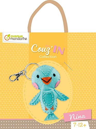 Avenue Mandarine KC048C Set Mini Couz'In, ideal für Kinder ab 6 Jahren, mit 1 Schlüsselanhänger, vorgelochte Fellelemente, Füllwatte, 1 Nadel aus Kunststoff, 3 Garnrollen, 1 Set, Nina von Avenue Mandarine