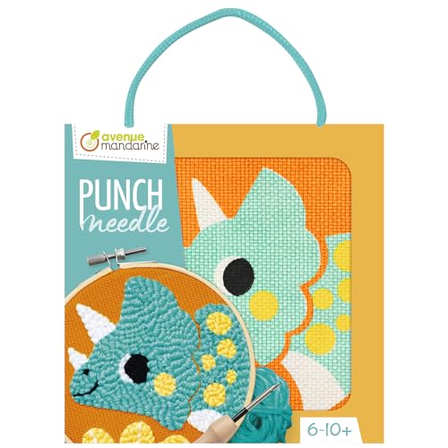 Avenue Mandarine KC162C Kreuzstich-Set für Kinder, ab 6 Jahren, Dinosaurier zum Nähen, Stoff, 18 x 18 cm, Nadel, Kunststoffnadel, Anleitung von Avenue Mandarine