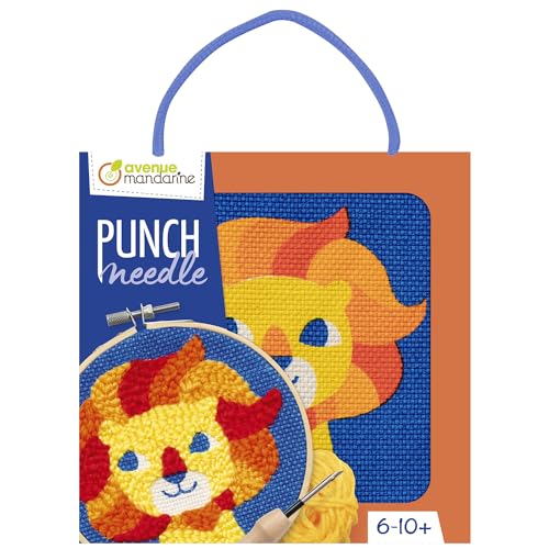 Avenue Mandarine KC163C Kreuzstich-Set für Kinder, ab 6 Jahren, Löwe, Stoff, 18 x 18 cm, Nadel Punch Nadel, Kunststoffnadel, Anleitung von Avenue Mandarine