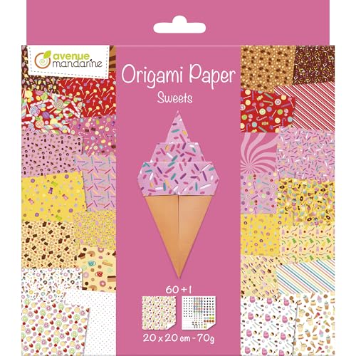 Avenue Mandarine OR522C Origami-Blätter, 20 x 20 cm, 70 g (30 Motive x 2 Blatt) und ein Stickerbogen inklusive – Origami-Papier Bonbon von Avenue Mandarine