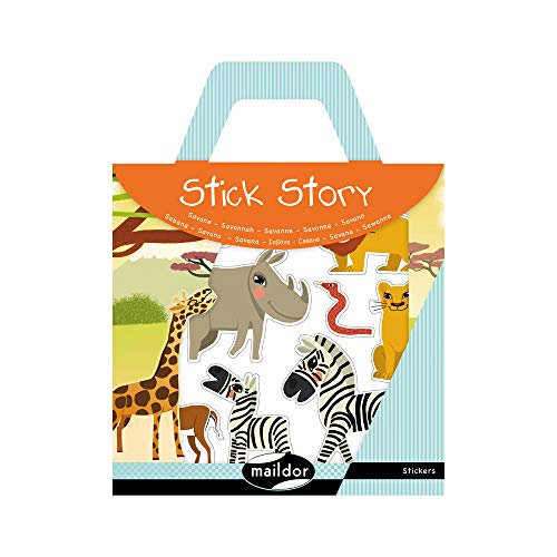 Maildor 566402O Packung Stick´Story (4 Stickerbögen und 2 Kulissen, ideal für Kinder ab 5 Jahren, Savane) 1 Pack von Maildor