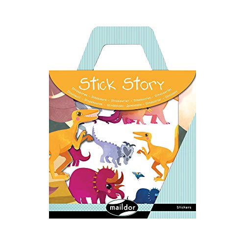 Maildor AF007O Packung Stick´Story (4 Stickerbögen und 2 Kulissen, ideal für Kinder ab 5 Jahren, Dino) 1 Pack von Maildor