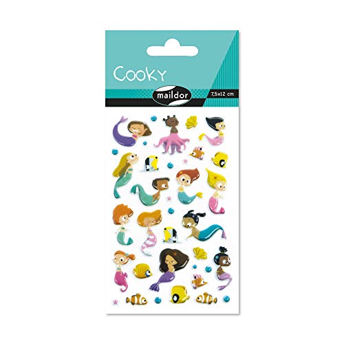 Maildor ‎CY104C- Packung mit 40 3D-Sticker Cooky, 1 Bogen 7,5x12cm, Meerjungfrau, Harz von Maildor