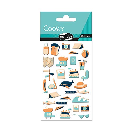 Maildor CY138C - Packung mit 30 3D-Sticker Cooky, 1 Bogen 7,5x12cm, Reisen von Maildor