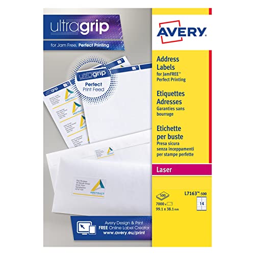 Avery Addressing Etiketten Laser Jam-frei 14 pro Blatt 99.1x38.1mm White Ref. L7163-500 [7000 Labels von Avery