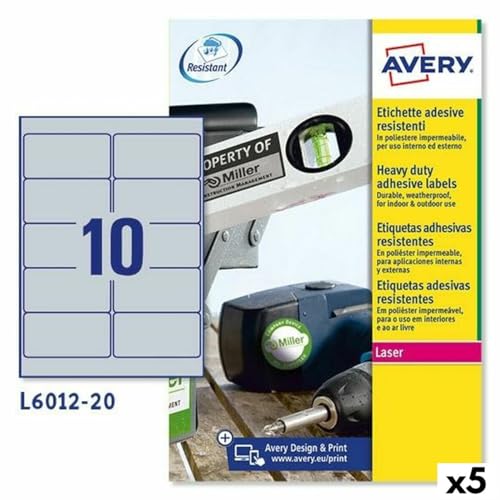 Etiketten für Avery Drucker, silberfarben, 20 Blatt, 96 x 50,8 mm, 5 Stück Etiketten für Avery Drucker, silberfarben, 20 Blatt, 96 x 50,8 mm, 5 Stück von Avery Dennison