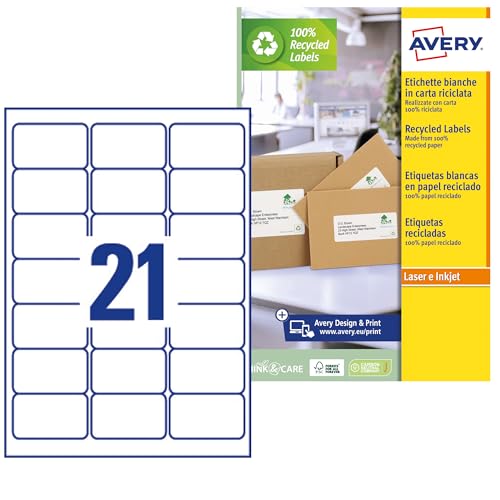 Avery España LR7160-15 Klebeetiketten, recycelt, 315 Etiketten, 63,5 x 38,1 mm, DIN A4, 15 Blatt von Avery