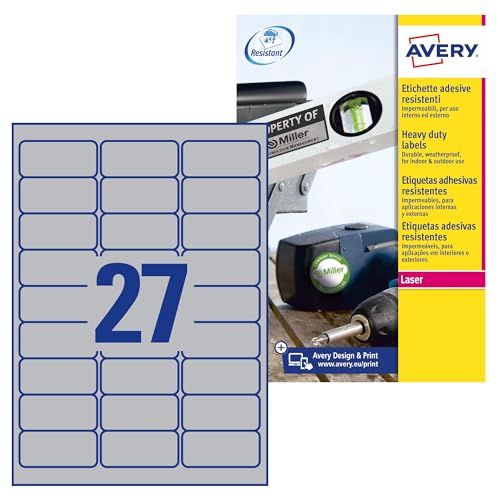 AVERY L6011-20- Etiketten-Set zur Identifizierung von elektrischen Kabeln, Silber, 63,5 x 29,6, 540 Stück von Avery