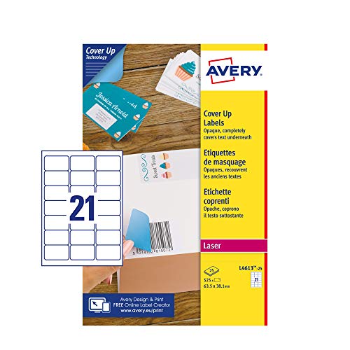 Avery L4613-25 Cover Up Etiketten, 63,5 x 38,1 mm von Avery