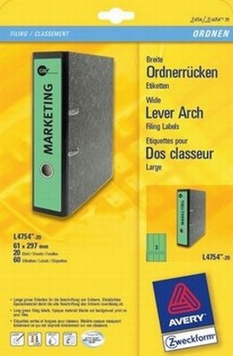 PC Rückenschild SK Auf A4 grün * ZWE L4754-20 60st 61x297mm breit von Avery Zweckform GmbH Office Pr