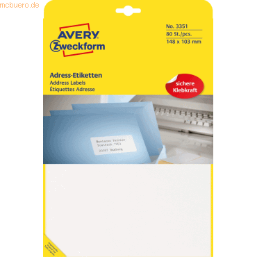 Avery Zweckform Adress-Etiketten 148x103 mm 20 Blatt/80 Etiketten weiß von Avery Zweckform