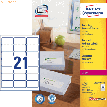 Avery Zweckform Adress-Etiketten 63,5x38,1 mm Recycling 100 Blatt/2100 von Avery Zweckform