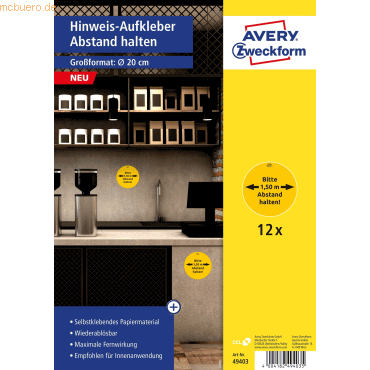 Avery Zweckform Aufkleber Abstand Vorbedruckt 200mm gelb/schwarz VE=12 von Avery Zweckform