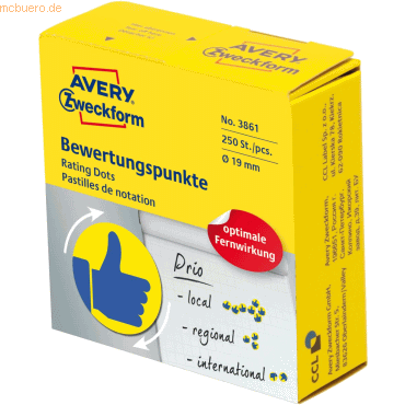 Avery Zweckform Bewertungspunkte auf Rolle Motiv Daumen 19mm blau / ge von Avery Zweckform