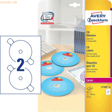 Avery Zweckform CD-Etiketten 117mm weiß VE=50 Stück von Avery Zweckform