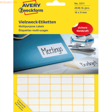 Avery Zweckform Etiketten 16x9mm VE=2646 Stück weiß von Avery Zweckform