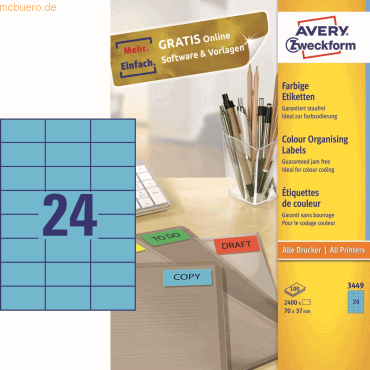 Avery Zweckform Etiketten 70x37mm blau VE=2400 Stück von Avery Zweckform