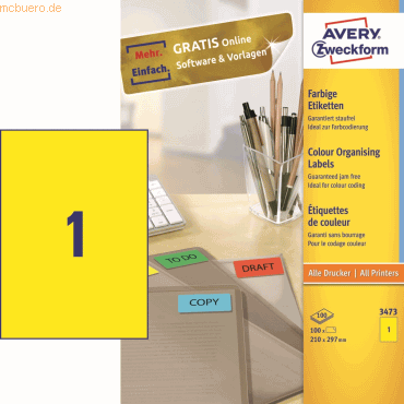 Avery Zweckform Etiketten Inkjet/Laser/Kopier 210x297mm VE=100 Stück g von Avery Zweckform