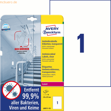 Avery Zweckform Etiketten antimikrobiell 210x297mm permanent transpare von Avery Zweckform