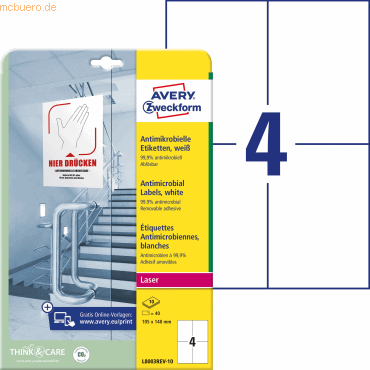 Avery Zweckform Etiketten antimikrobiell ablösbar A4 105x148mm 10 Boge von Avery Zweckform