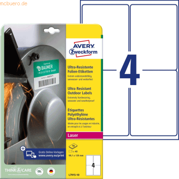 Avery Zweckform Folien-Etiketten ultra-resistent 99,1x139mm VE=10 Boge von Avery Zweckform