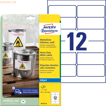 Avery Zweckform Folien-Etiketten wetterfest A4 99,1x42,3mm VE=120 Etik von Avery Zweckform