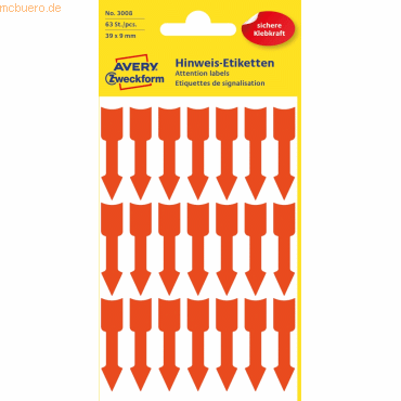 Avery Zweckform Hinweisetiketten Pfeile 39x9mm leuchtrot VE=63 Stück von Avery Zweckform