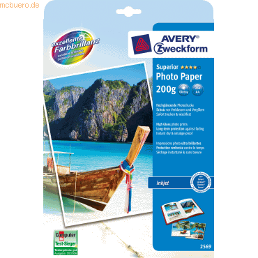 Avery Zweckform Inkjet-Fotopapier Superior A4 einseitig beschichtet ho von Avery Zweckform