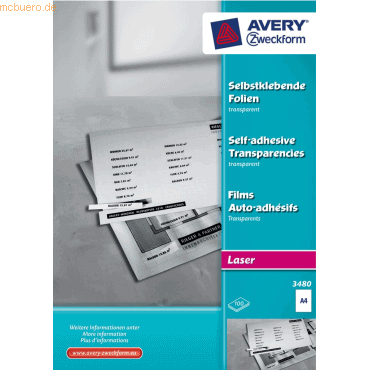 Avery Zweckform Kopierfolie A4 selbstklebend 0.13mm A4 VE=100 Blatt von Avery Zweckform