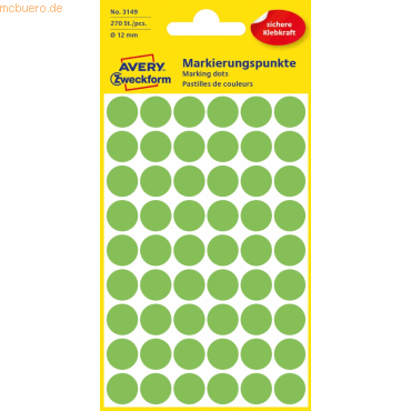 Avery Zweckform Markierungspunkte 12 mm 5 Blatt/270 Etiketten leuchtgr von Avery Zweckform