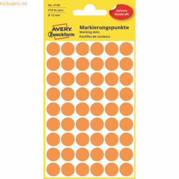 Avery Zweckform Markierungspunkte 12 mm 5 Blatt/270 Etiketten leuchtor von Avery Zweckform