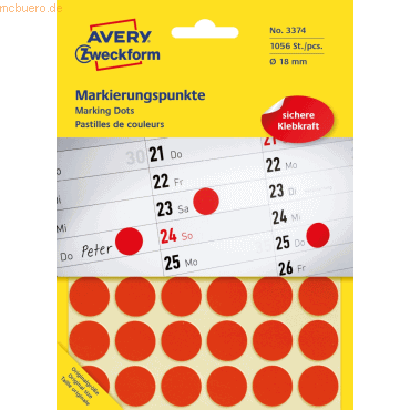 Avery Zweckform Markierungspunkte 18 mm 22 Blatt/1056 Etiketten rot von Avery Zweckform