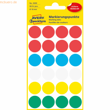 Avery Zweckform Markierungspunkte 18 mm 4 Blatt/96 Etiketten farbig so von Avery Zweckform