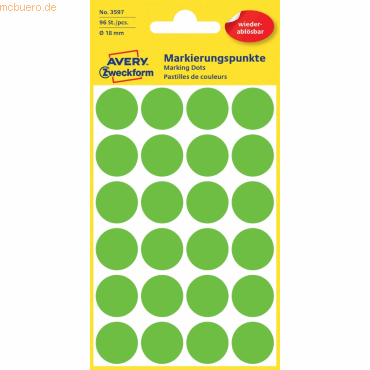 10 x Avery Zweckform Markierungspunkte 18mm grün wiederablösbar VE=96 von Avery Zweckform