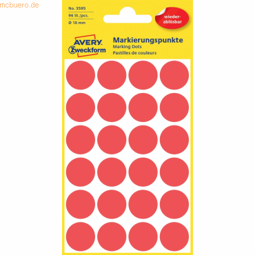 Avery Zweckform Markierungspunkte 18mm rot wiederablösbar VE=96 Stück von Avery Zweckform