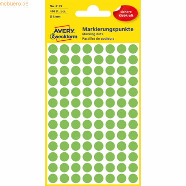 Avery Zweckform Markierungspunkte 8 mm 4 Blatt/416 Etiketten leuchtgrü von Avery Zweckform