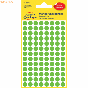 Avery Zweckform Markierungspunkte 8mm grün wiederablösbar VE=416 Stück von Avery Zweckform