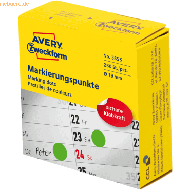 Avery Zweckform Markierungspunkte auf Rolle 19mm grün VE=250 Etiketten von Avery Zweckform