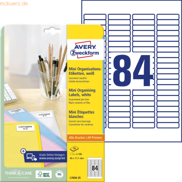 Avery Zweckform Mini-Organisations-Etiketten 46x11,1 mm 25 Blatt/2100 von Avery Zweckform