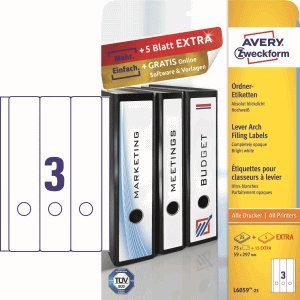 Avery Zweckform Ordner-Etiketten 59x297 mm VE=90 Stück weiß von Avery Zweckform