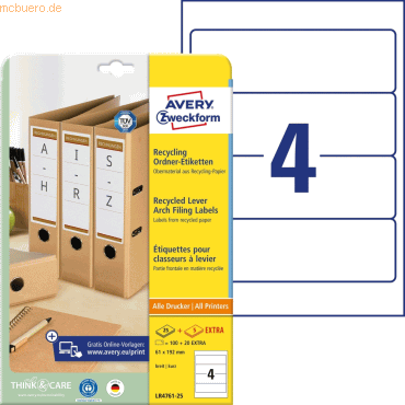 Avery Zweckform Ordner-Etiketten 61x192 mm Recycling 25 Blatt/100 Etik von Avery Zweckform