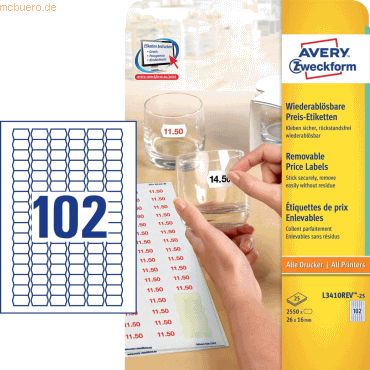 Avery Zweckform Preis-Etiketten 26x16 mm Preisetikett 25 Blatt/2550 Et von Avery Zweckform