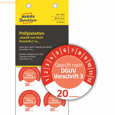 Avery Zweckform Prüfplaketten 'DGUV Vorschrift 3' 20__ Vinyl 30mm 10 B von Avery Zweckform