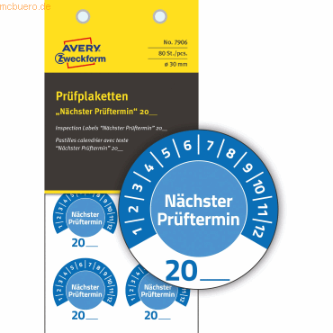 Avery Zweckform Prüfplaketten 'Nächster Prüftermin' 20__ Vinyl 30mm 10 von Avery Zweckform